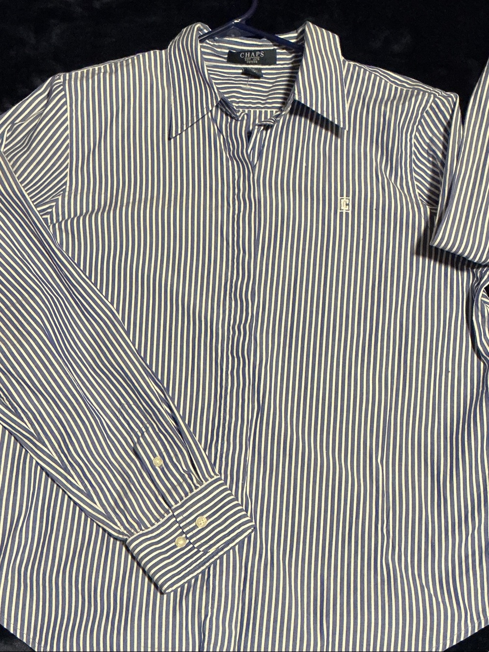 Chaps women’s Navy and White Vertical Stripe Dress Shirt